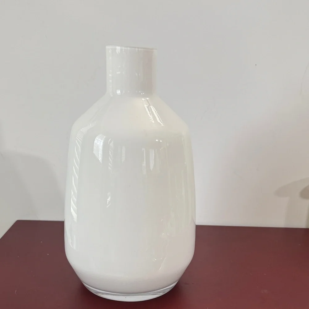 Late 20th Century Milk White Cased Glass Hand-Blown Art Glass Vase